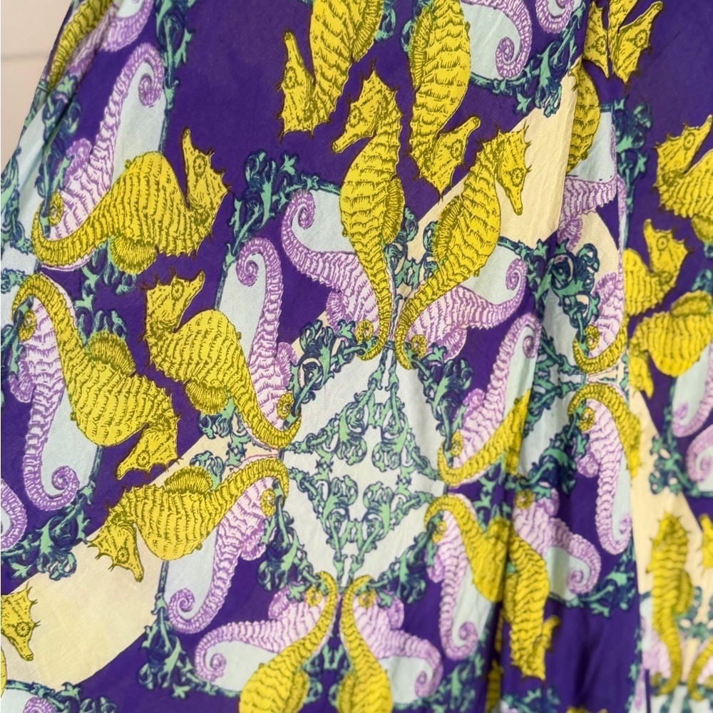 Anthropologie Purple seahorse Print Slip Dress with Yellow Accents (M/L) - Picture 2 of 3